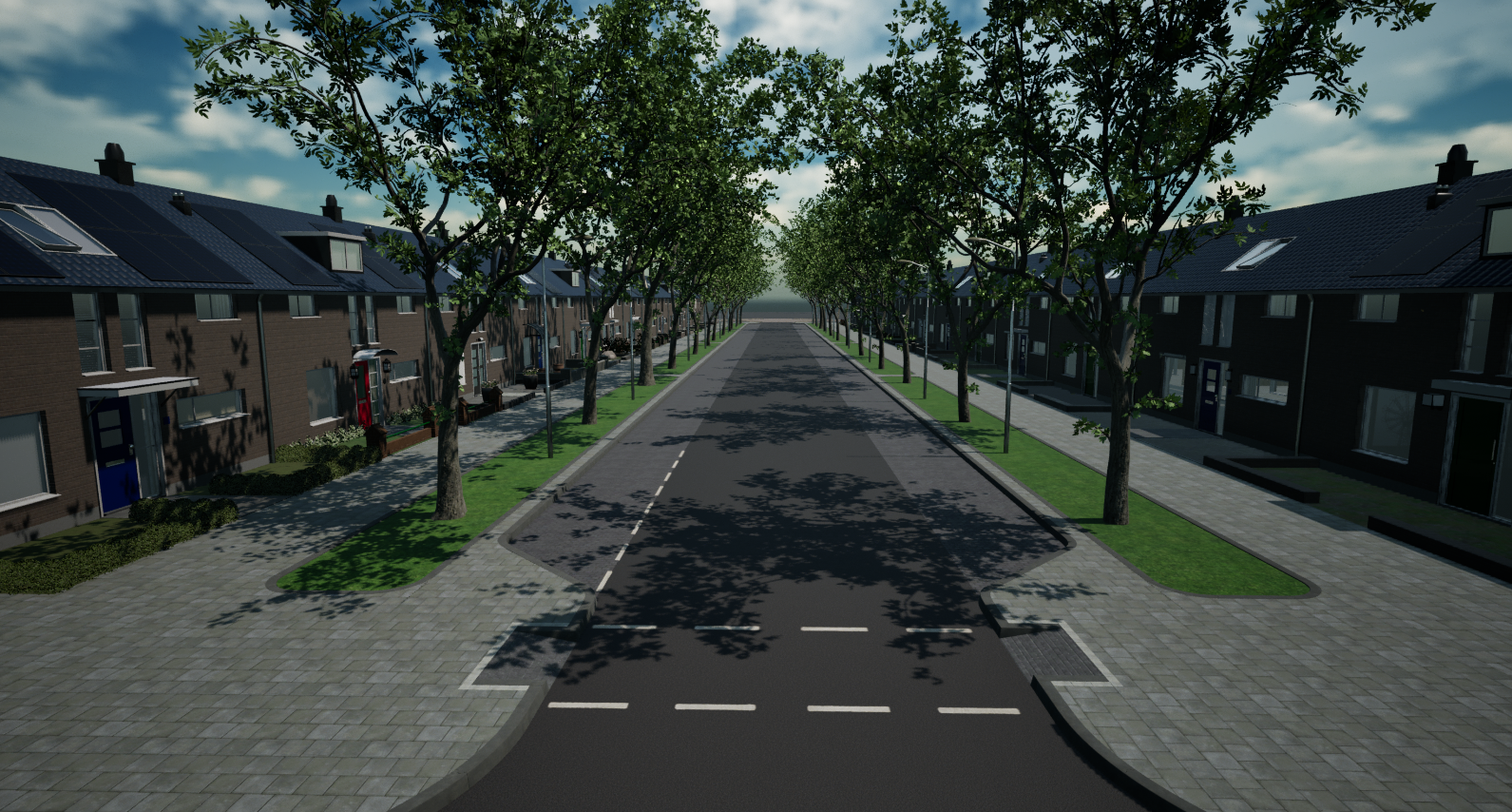 After - road fully populated by the procedural tool